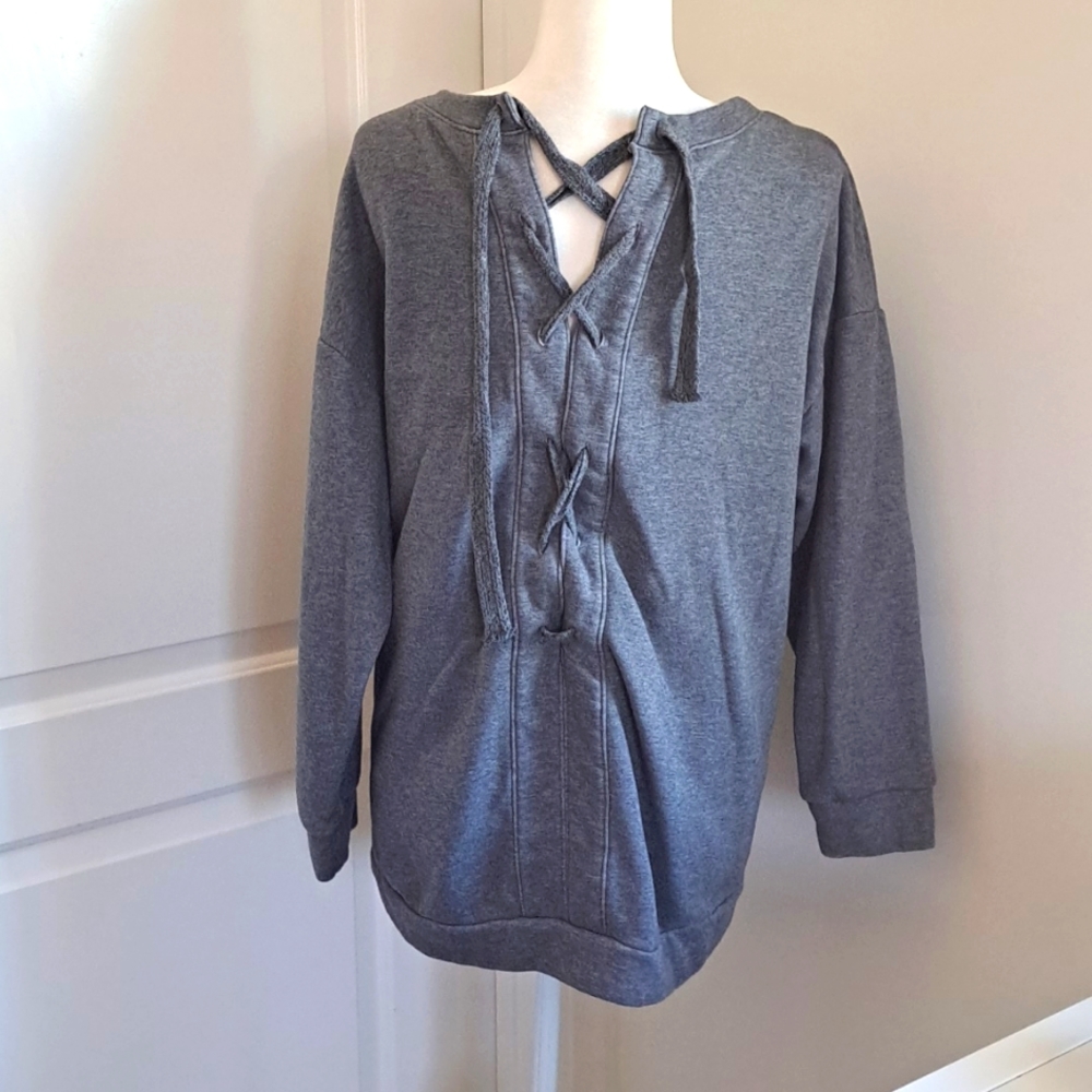 Fabletics Nina Laced Back Gray Pullover Swestshir… - image 2